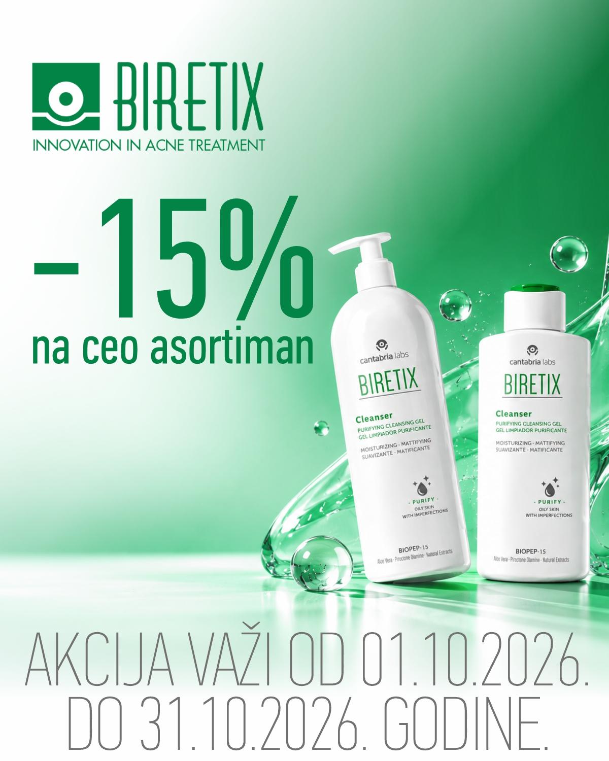 15% popusta na ceo asortiman Biretix proizvoda. 15% popusta na ceo asortiman Biretix proizvoda.